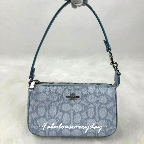 Coach Nolita 19 Shoulder Bag Wristlet In Sketch Signature Canvas CBM72 Ice Blue - Picture 1 of 8